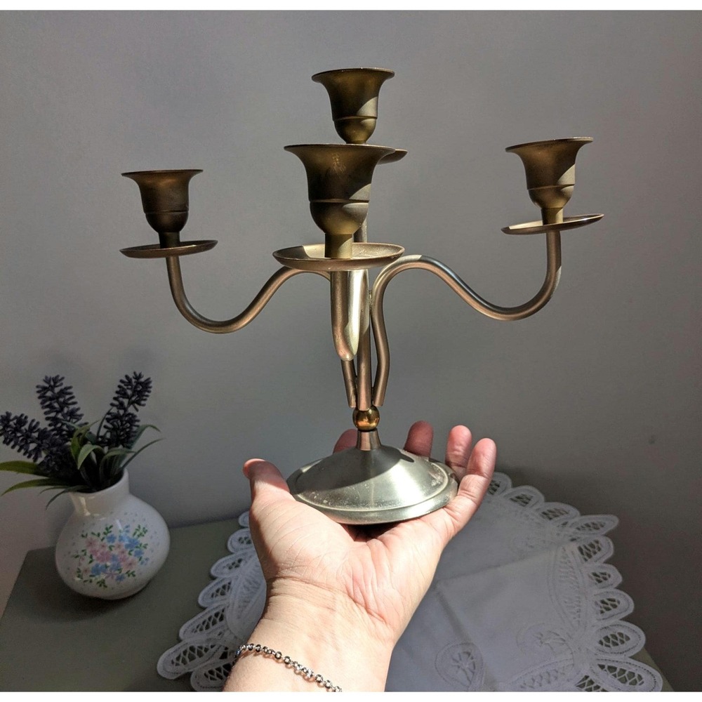 Vintage Brass Candelabra 4 Arm Candle Holder, Antique Style Candlestick